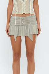 Low Waist Asymmetrical Hem Ruched Mini Skirt