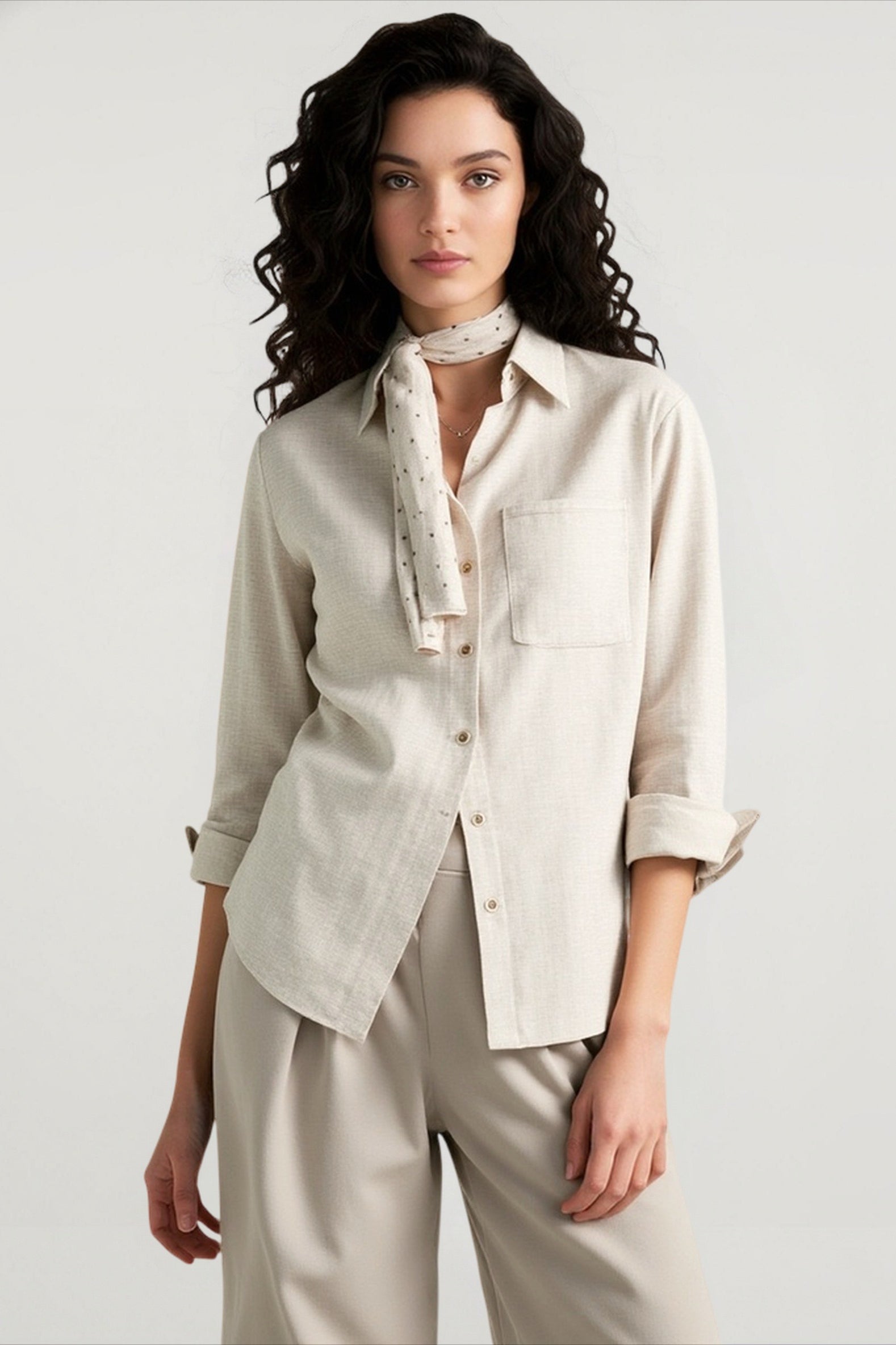 Linen Blend Long Sleeve Blouse