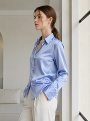 Slim Fit Collared Buttoned Long Sleeve Blouse