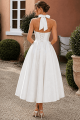 Halter V Neck Jacquard Backless Midi Dress