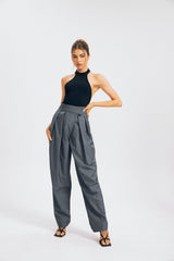 Halter Neck Open Back Sleeveless Ribbed Bodysuit