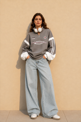 Half-Zip Stand Collar Letter Print Hoodie