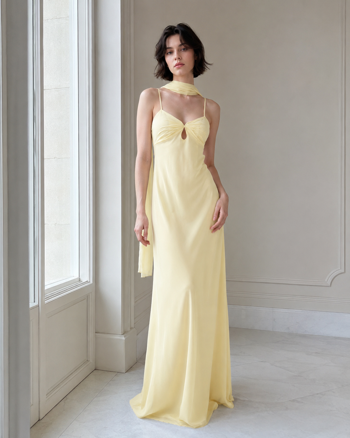 V Neck Tie Back Satin Maxi Dress