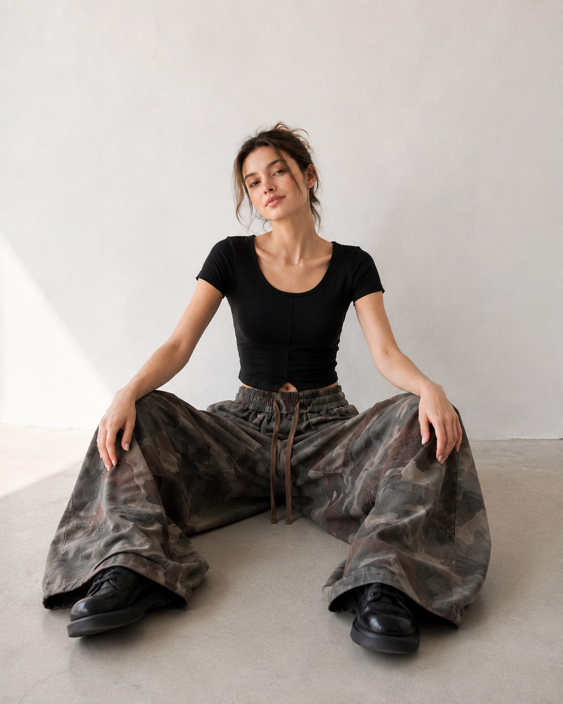 Camo High Waist Wide Leg Cargo Pants