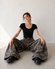 Camo High Waist Wide Leg Cargo Pants