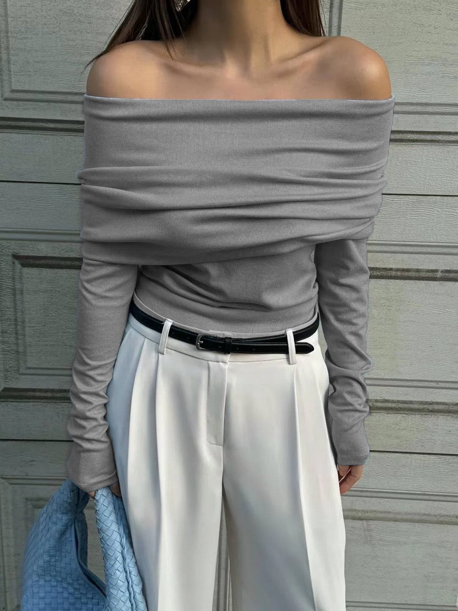 Wool-Blend Elegant Ruched Slim Sweater