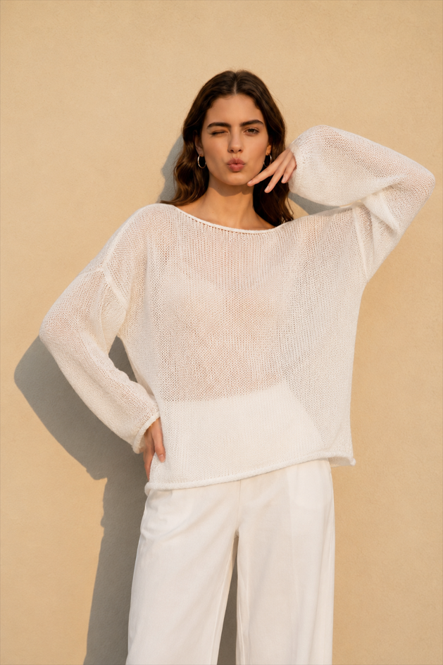 Hollow Out Bell Sleeve Knit Sweater