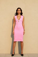 Pink Bandage Draped Maxi Party Work Dress