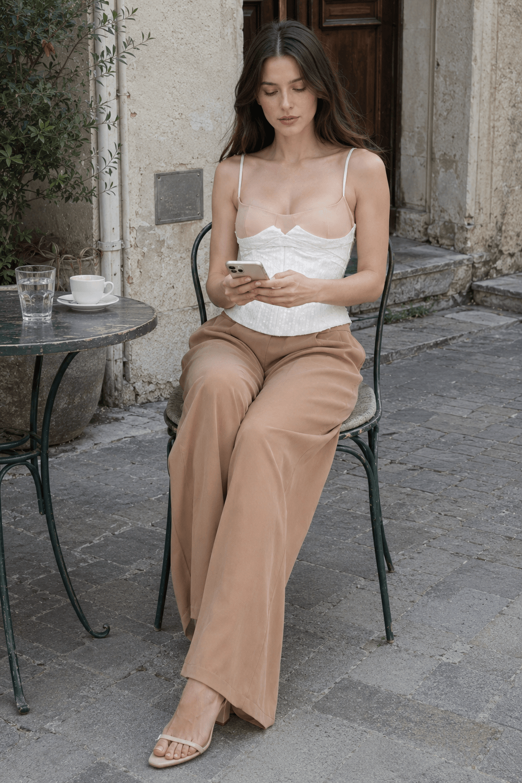 Patchwork Color Block Cinched Waist Tie Asymmetrical Cami Top