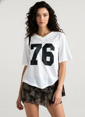 Slouchy Number Print Off Shoulder T-Shirt