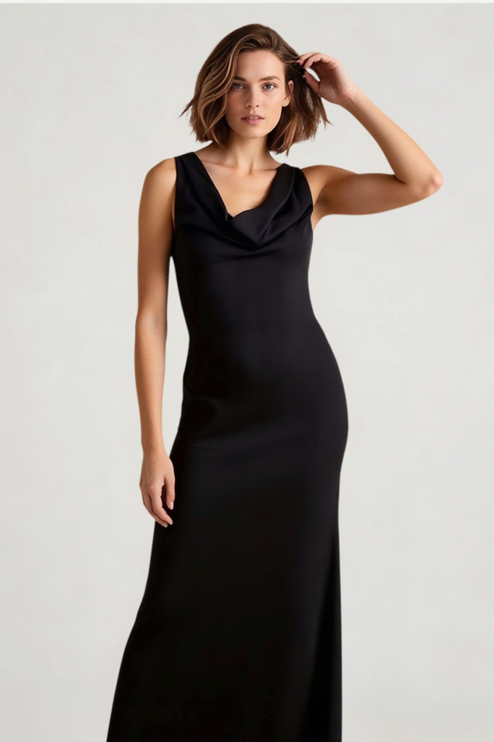 Satin Cowl Neck Fishtail Party Dress