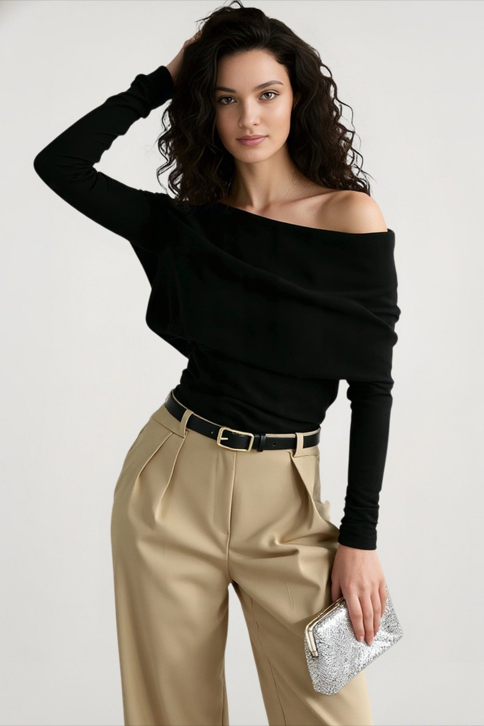 Off Shoulder Slim Knit Sweater