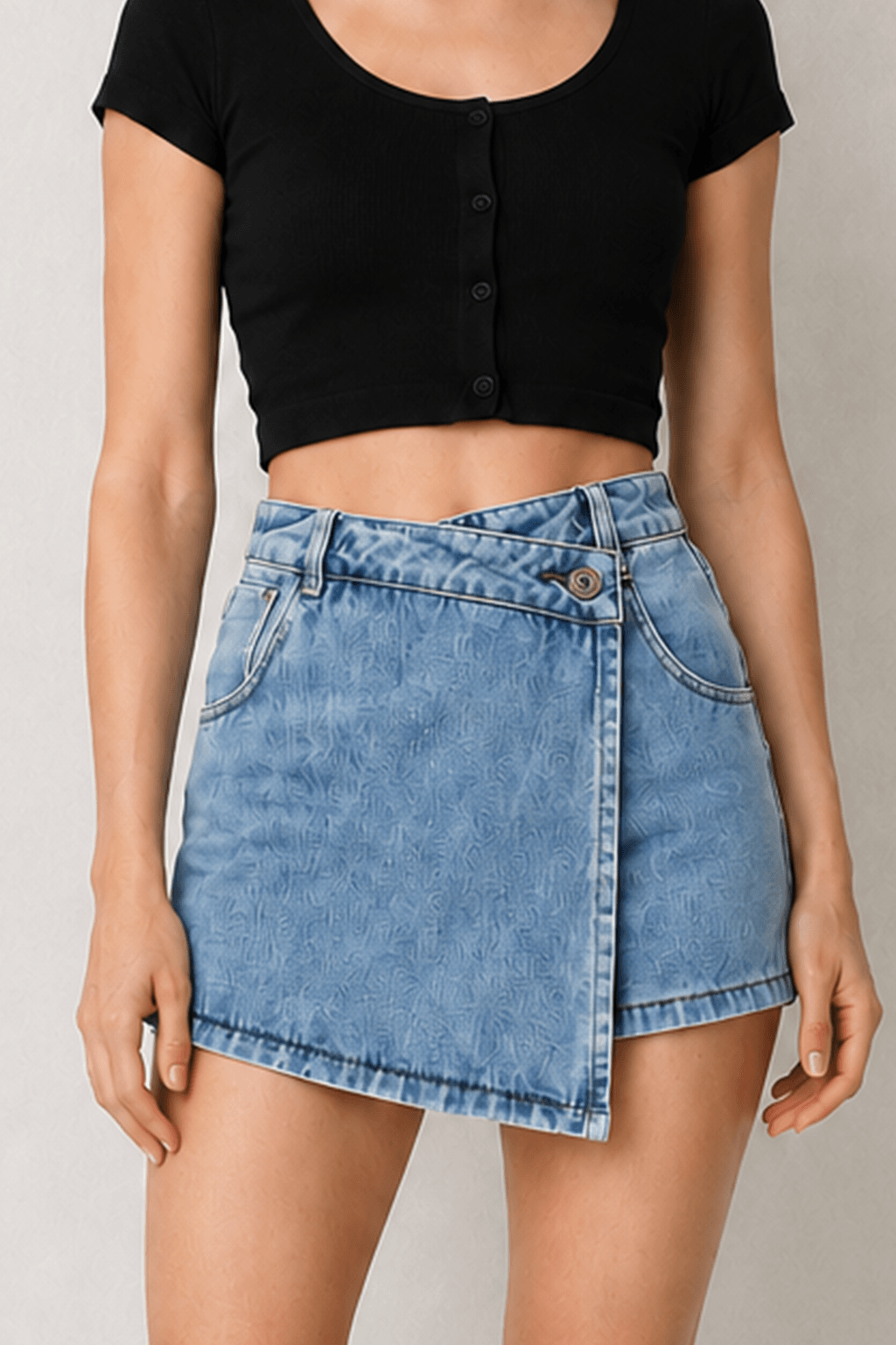 Two In One High Waist A Line Denim Shorts