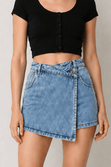 Two In One High Waist A Line Denim Shorts