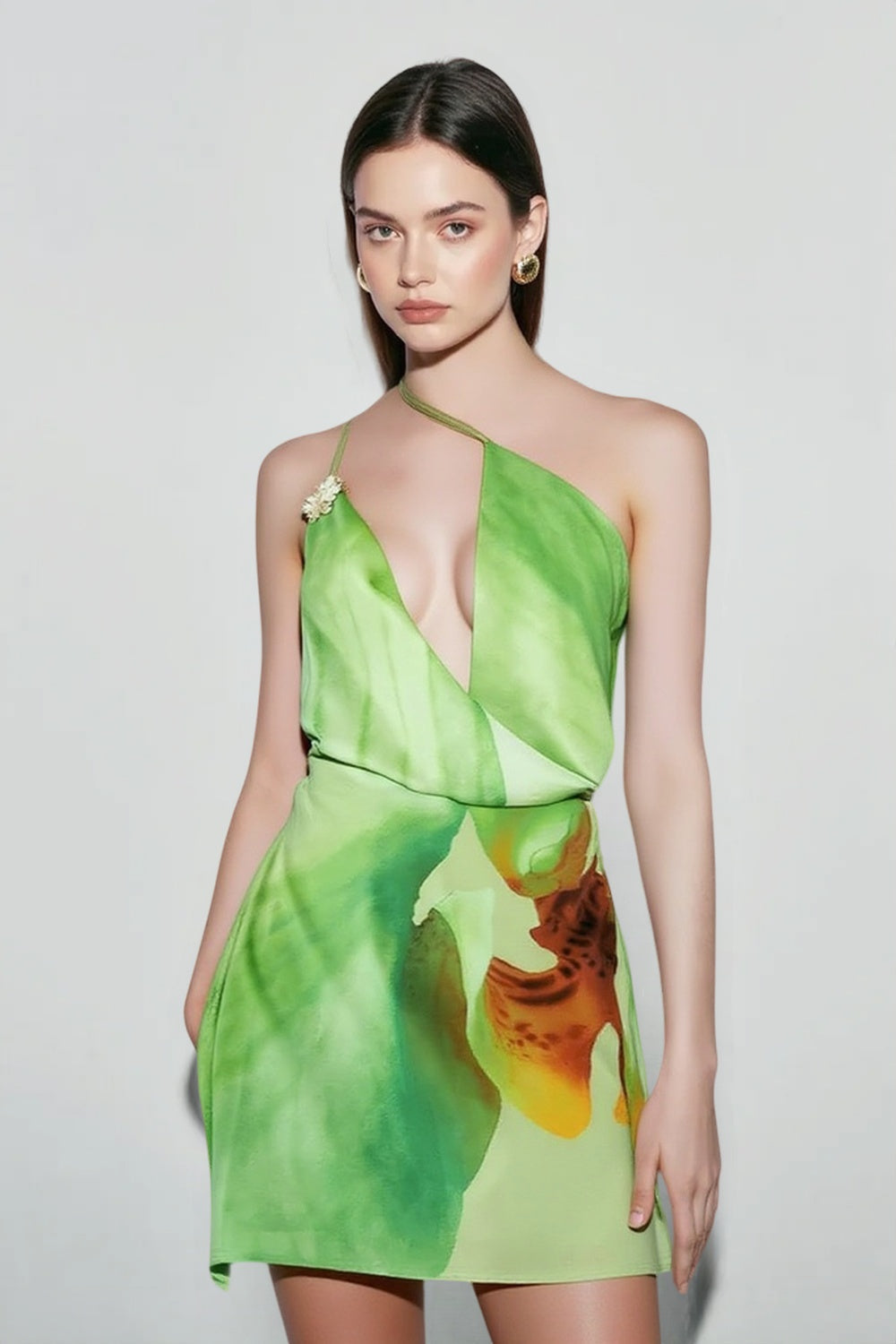 Draped One Shoulder Print Vacation Dress