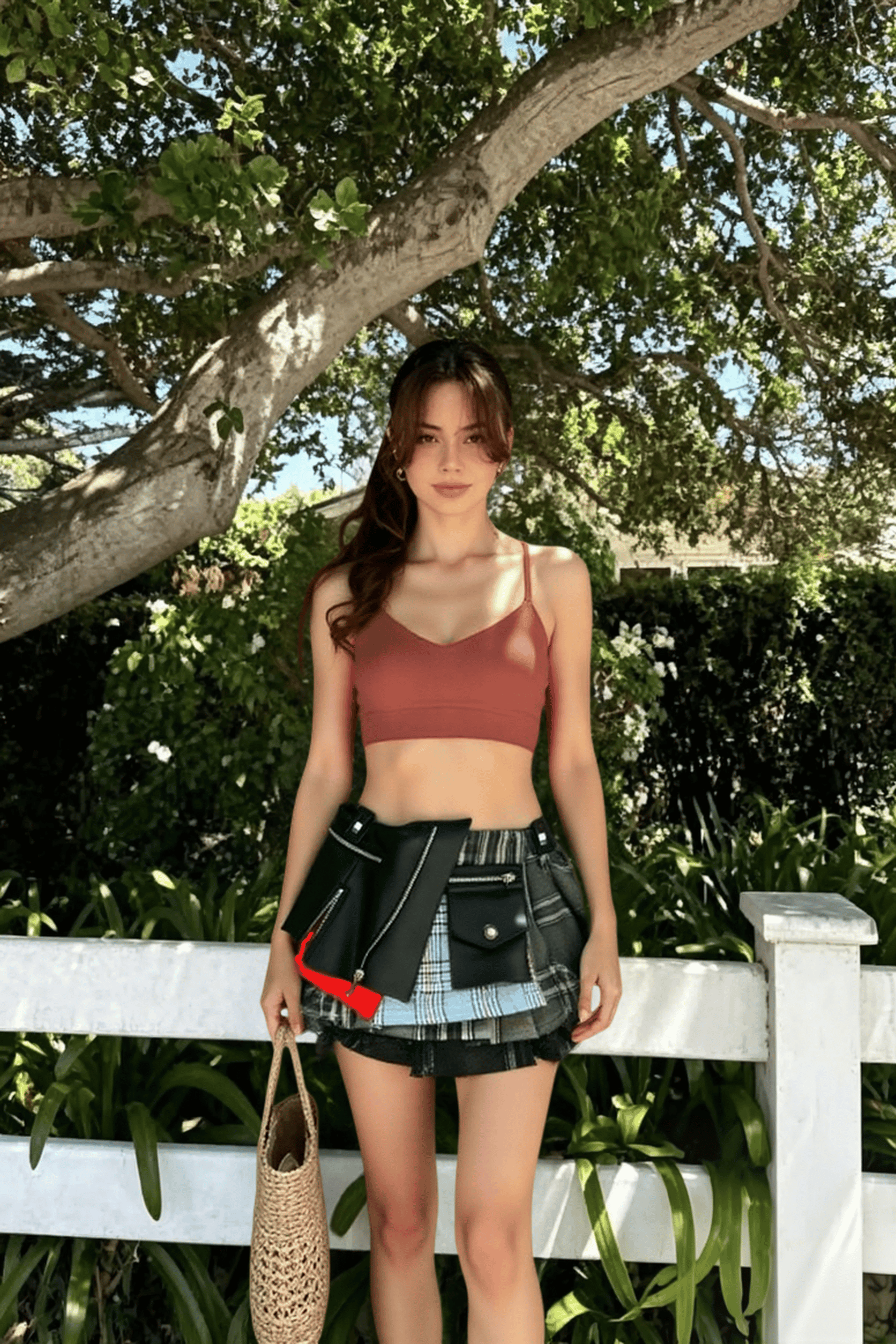 Cotton Lace Patchwork Plaid Skirt