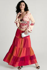 Color Block High Waist A Line Vacation Skirt