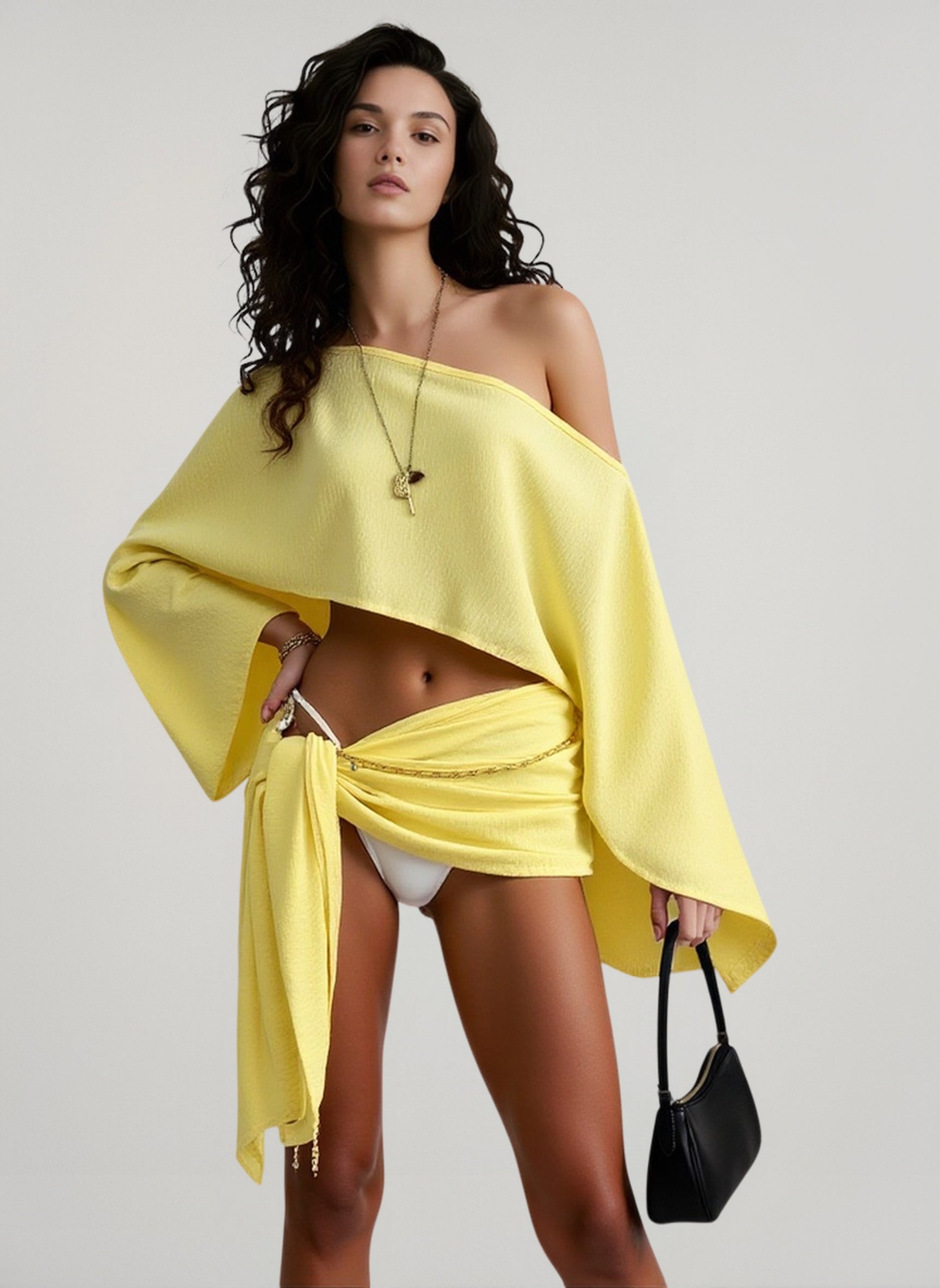 Slanted Strap Cropped Linen Gothic Mini Dress