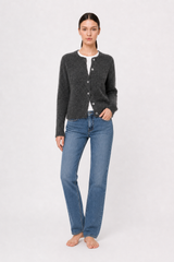 Soft Gray Vintage Shell-Button Knit Cardigan