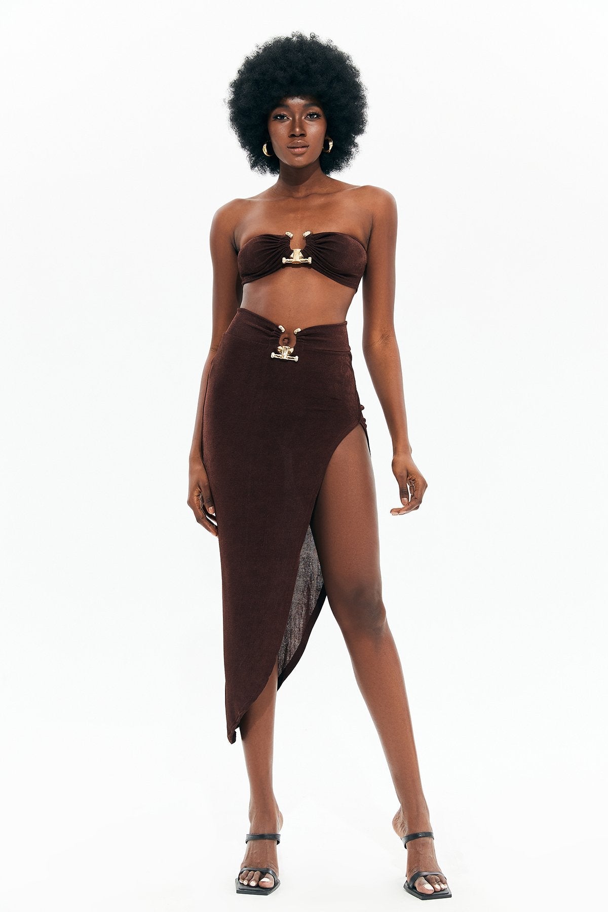 Metal Detail Tube Top & Asymmetrical Hem Skirt Set