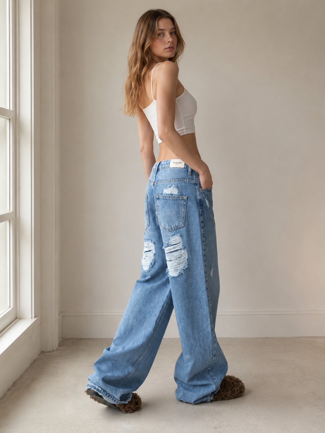 Vintage Heart Ripped Wide-Leg Jeans
