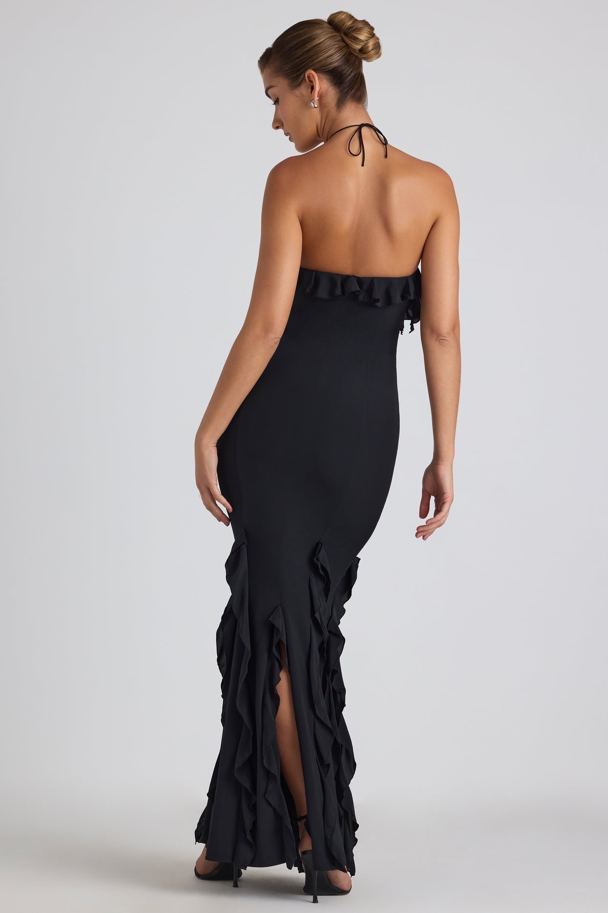Ruffle-Trim Halterneck Gown