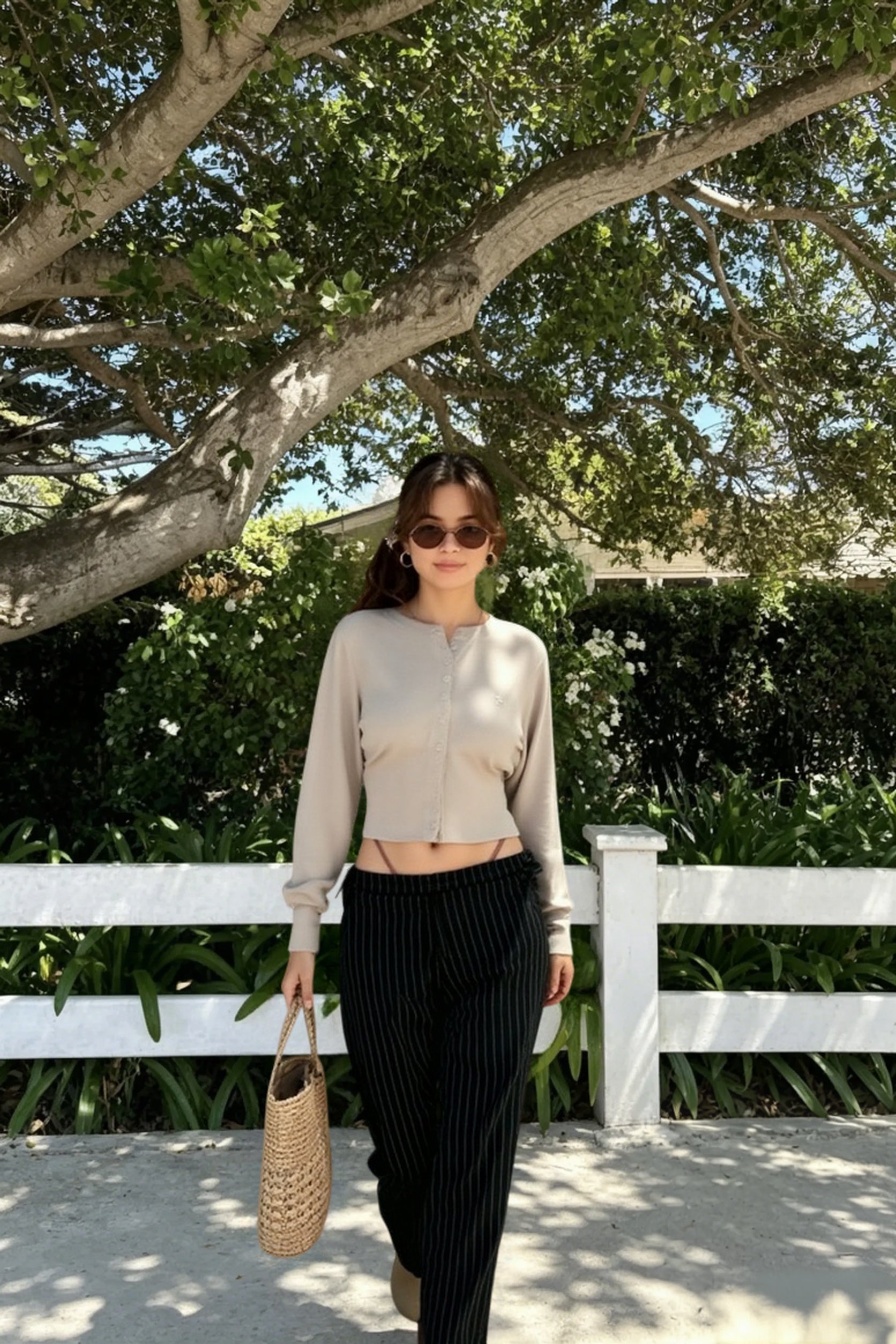 Embroidered Button Crop Cardigan