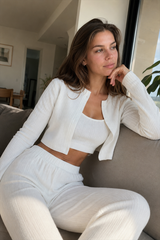 Knitted Cotton Jacquard Cropped Long Sleeve Three Piece Set