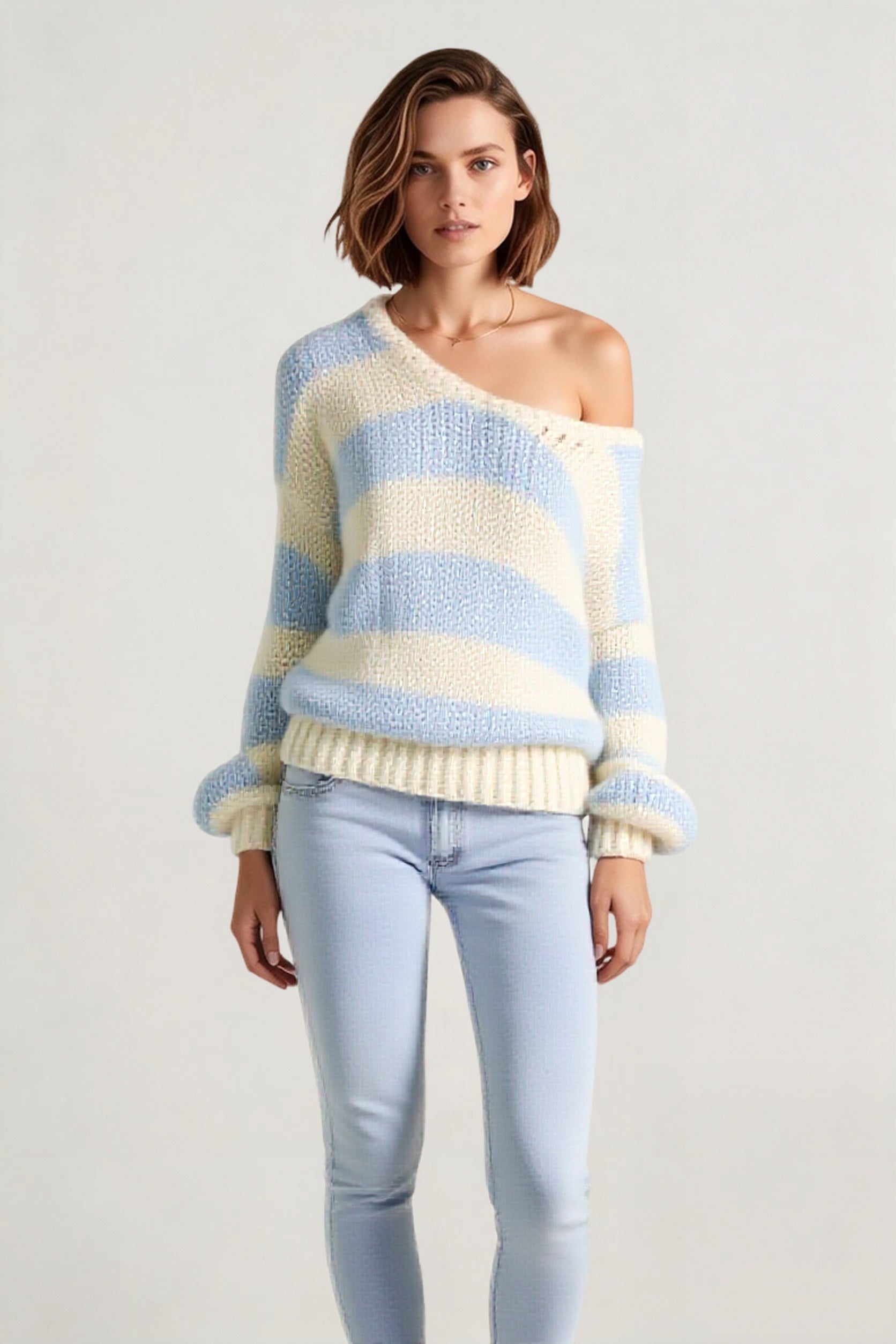 Casual Loose Off-Shoulder Striped Sweet Sweater