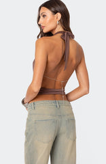 Xylia Plunge Neck Tie Back Top