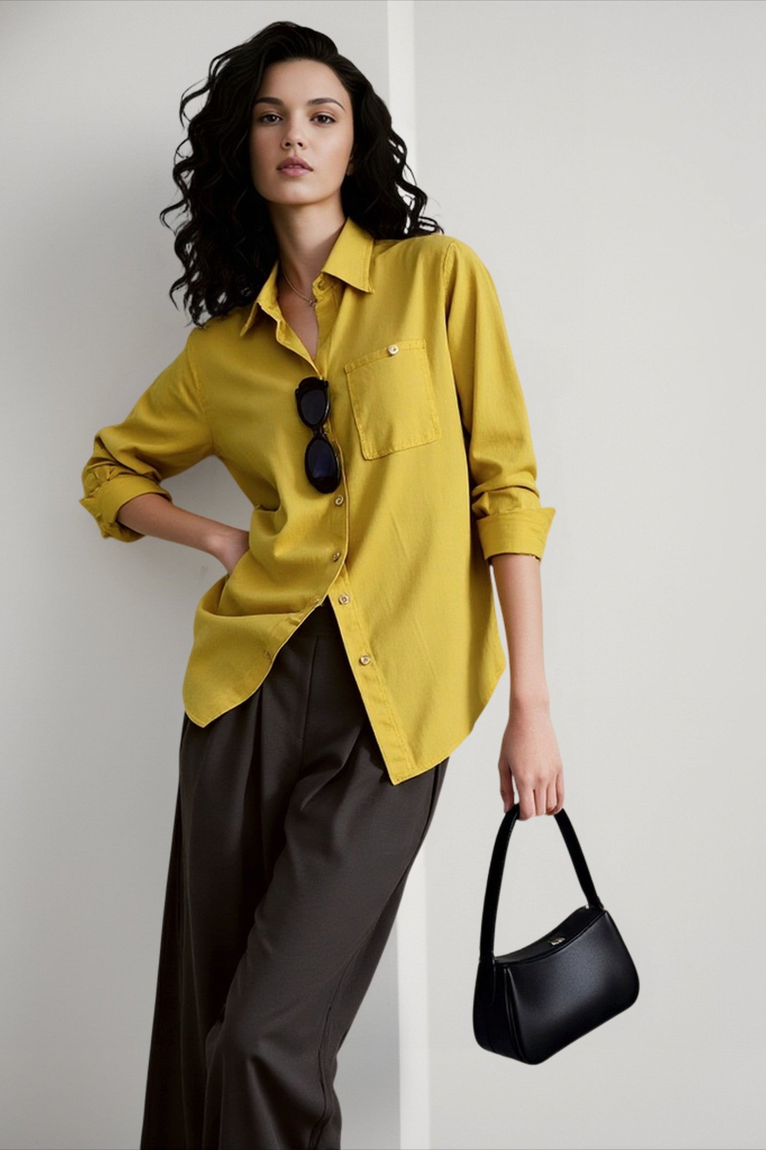 Linen Blend Long Sleeve Blouse