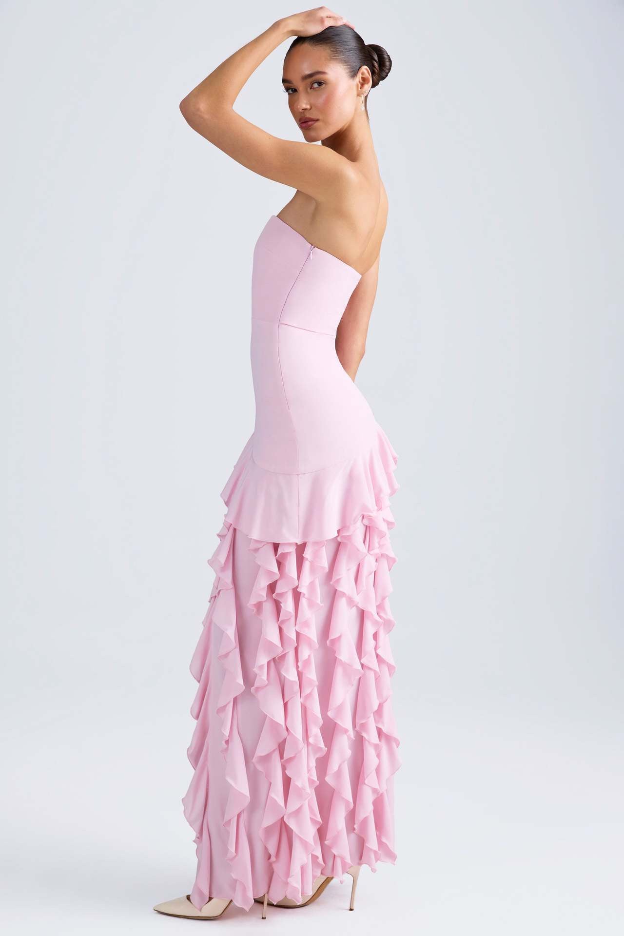 Ruffle-Trim Strapless Gown