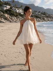 Elegant Halter Metal Button Backless Mini Dress