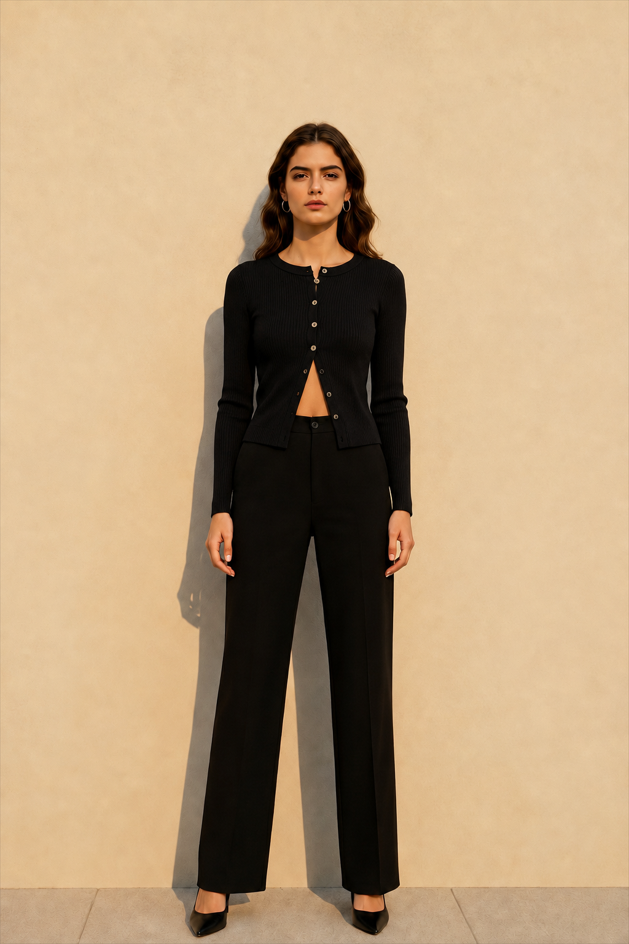 Slim Long Sleeve Ribbed Cardigan