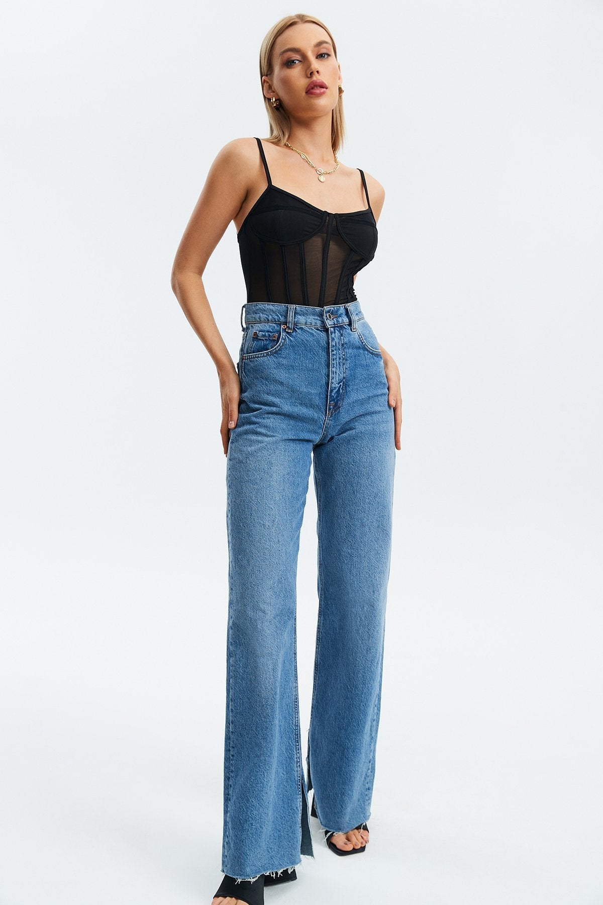 Mesh Splicing Boning Backless Bodysuit