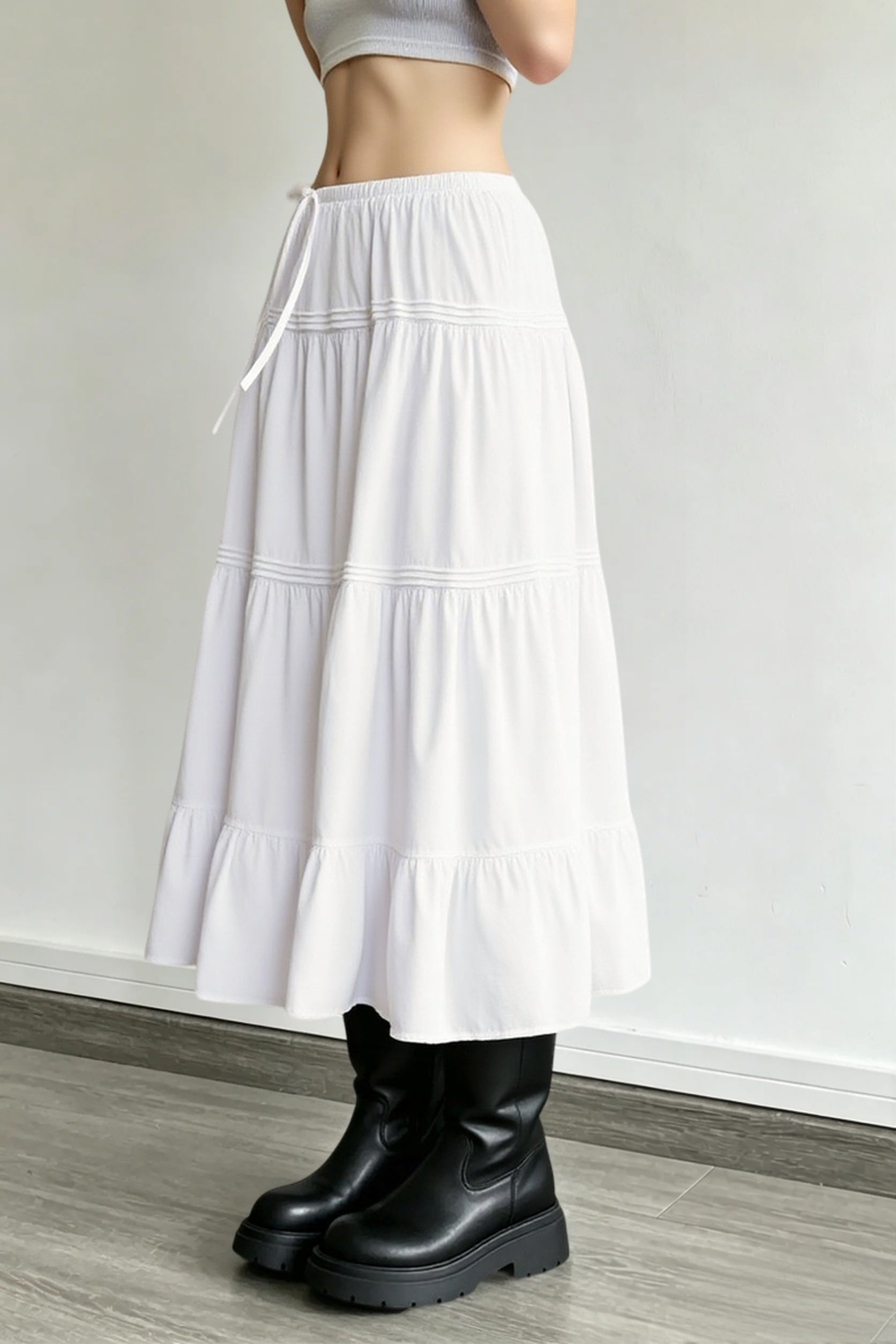 Ballet Gentle White Low Waist A Line Maxi Skirt