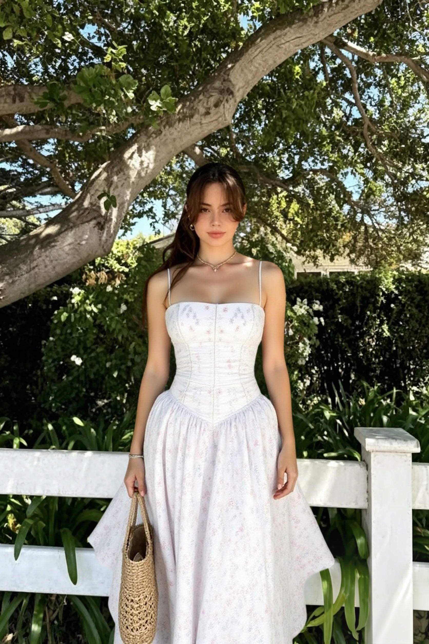 Floral Ruffle Big Hem Spaghetti Strap Waisted Maxi Dress