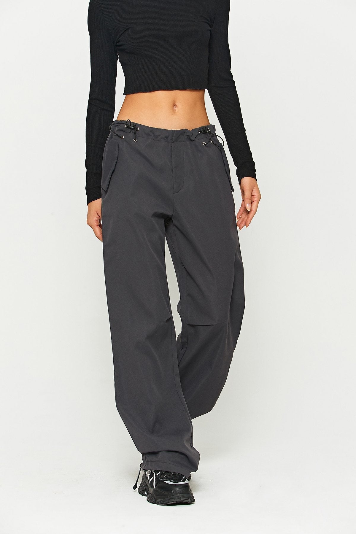 Low Waist Drawstring Solid Cargo Pants