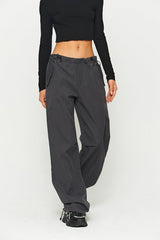 Low Waist Drawstring Solid Cargo Pants