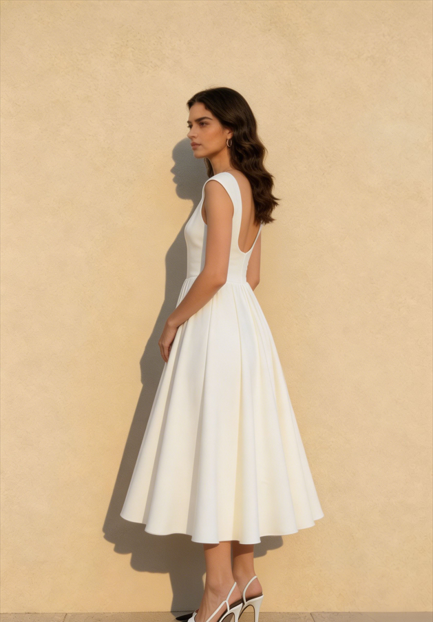 Minimalist Solid Backless Swing Midi Dress