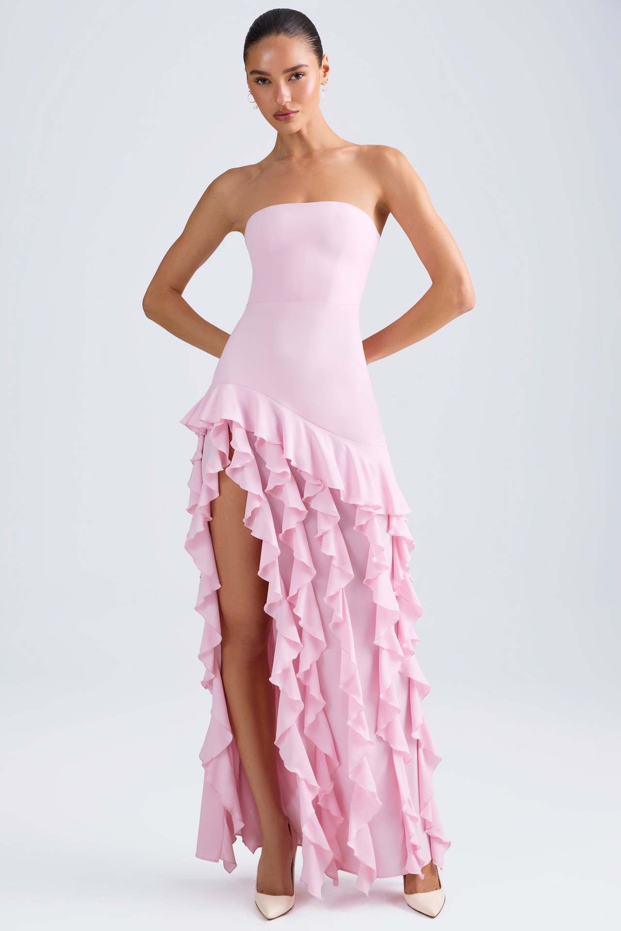 Ruffle-Trim Strapless Gown