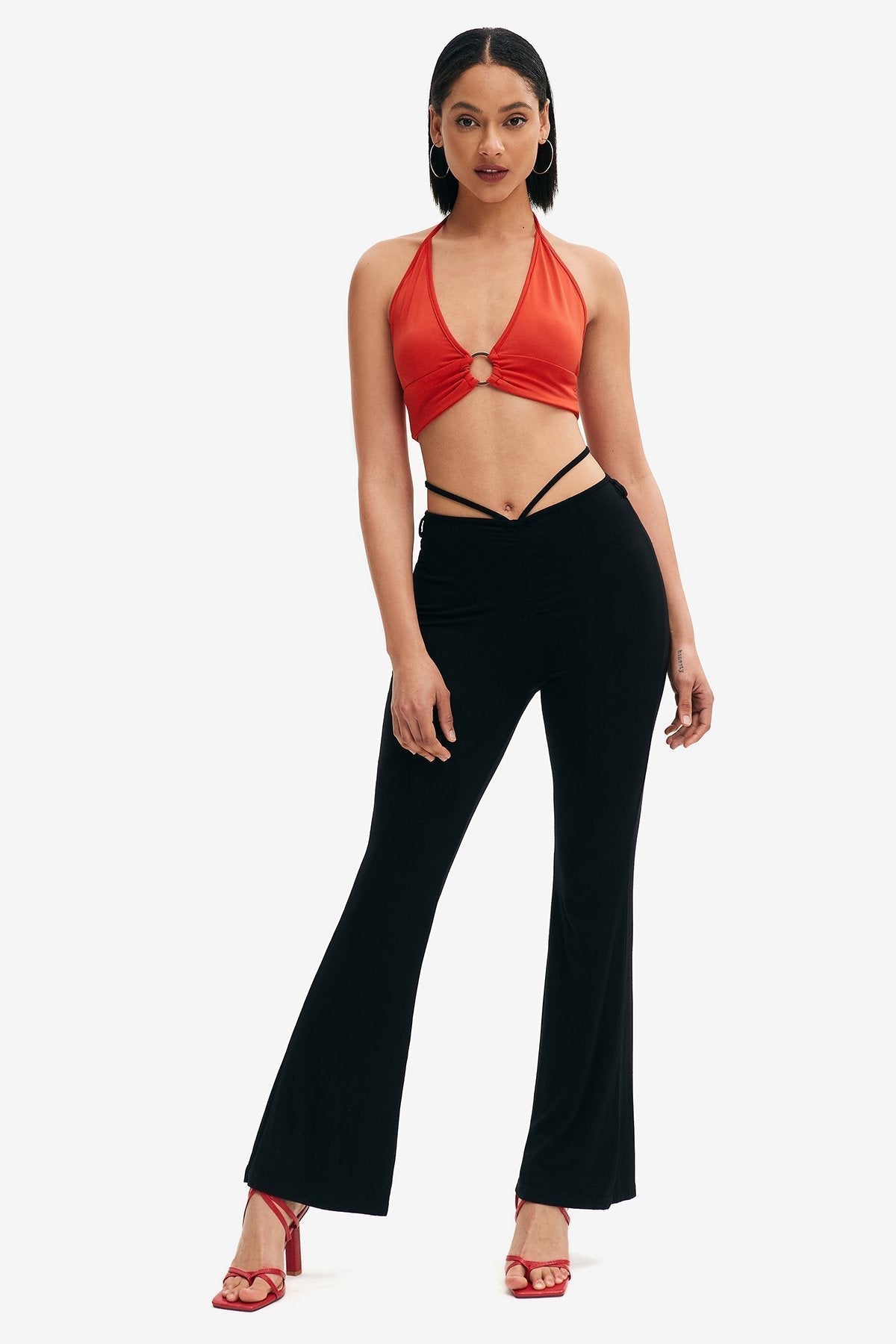 Plunging Neck O-Ring Front Backless Corset Top