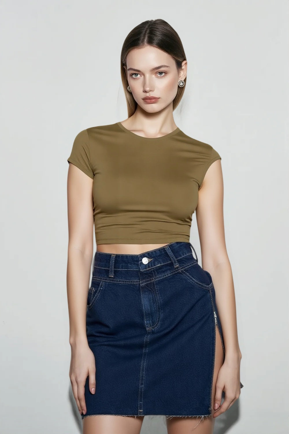 High Waist Asymmetric Denim Mini Skirt