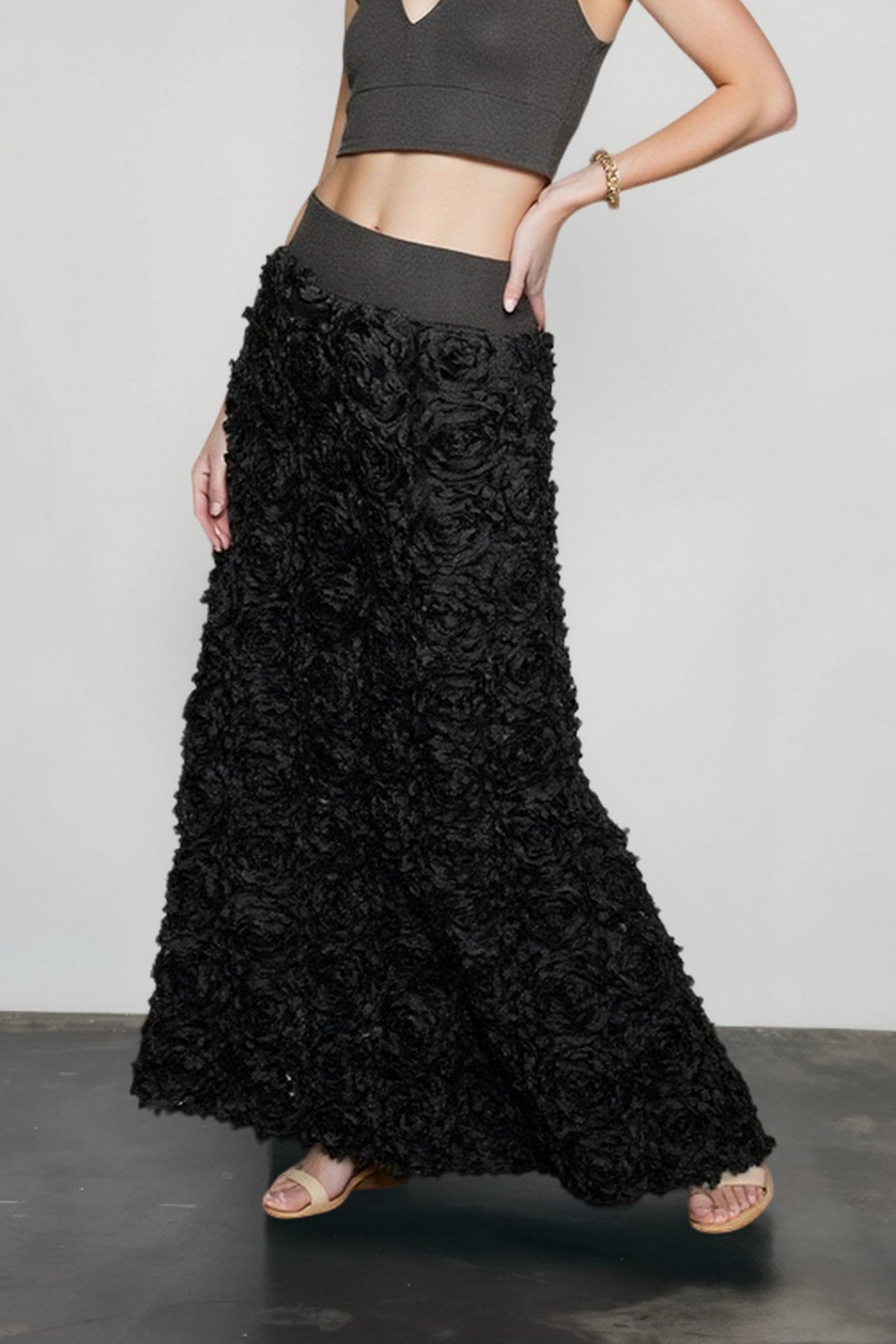 Floral Applique Evening Maxi Skirt