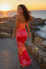 Sexy Bandeau Bodycon Floral Print Maxi Dress