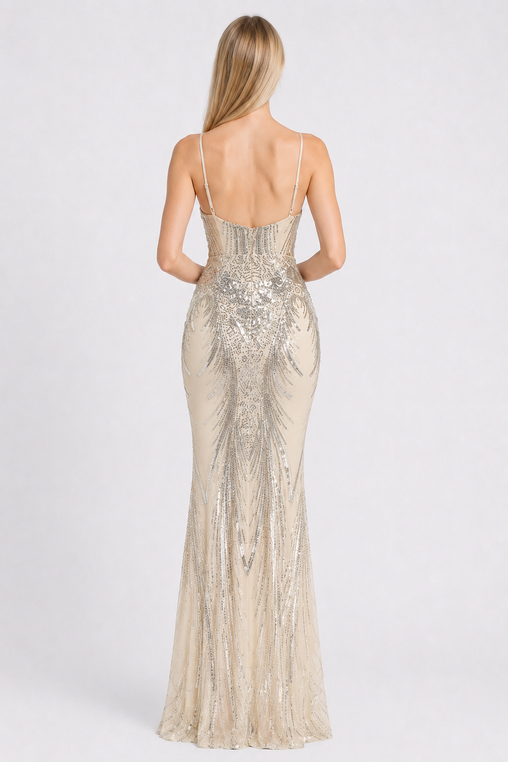 Boned Sequin Embroidered Formal Dress
