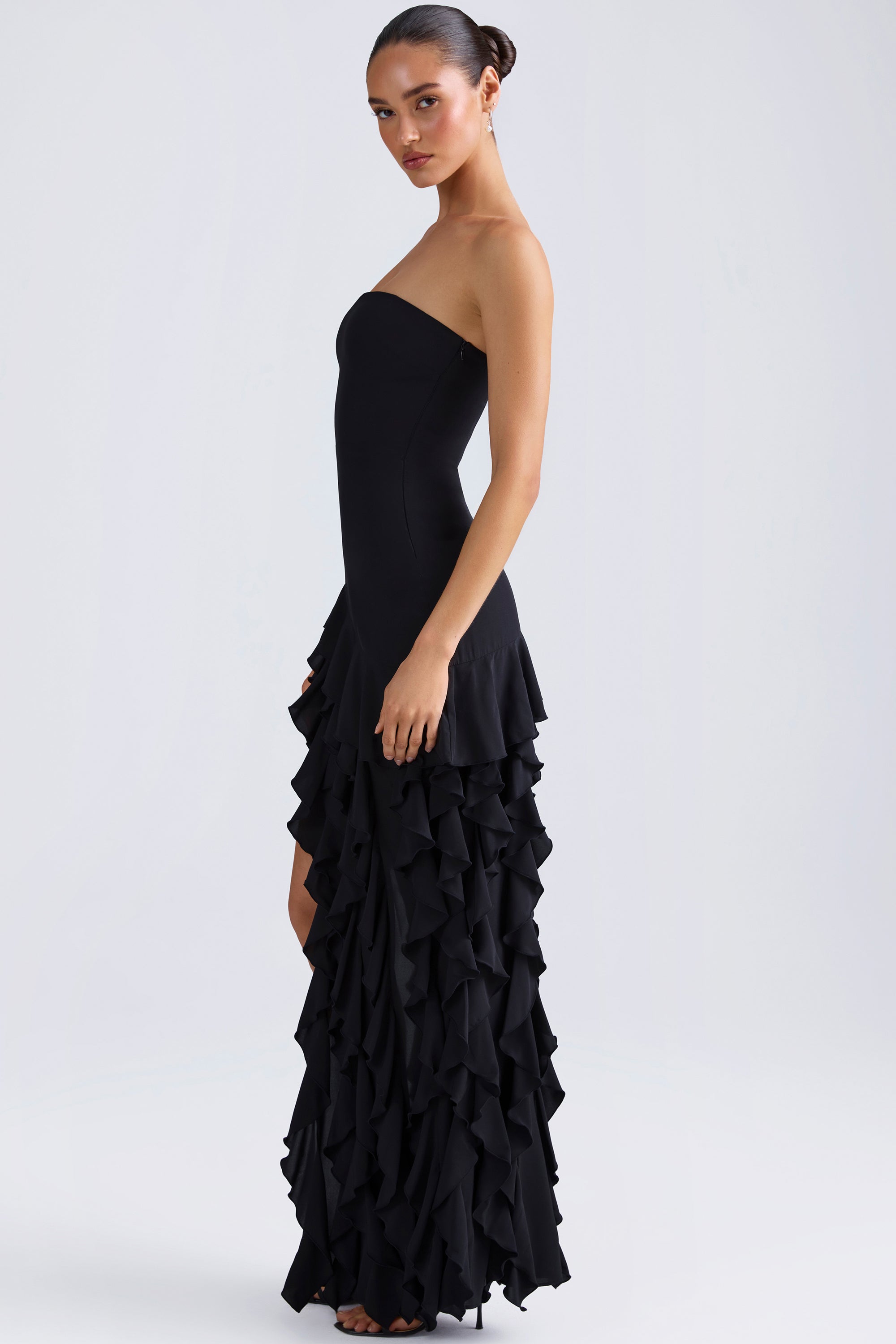 Ruffle-Trim Strapless Gown
