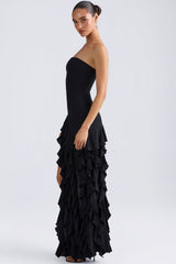 Ruffle-Trim Strapless Gown