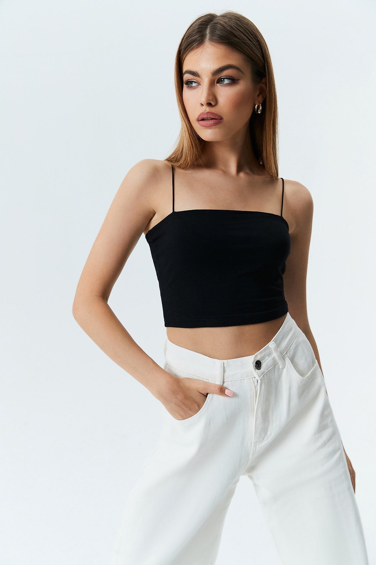 Solid Backless Cami Crop Tank Top