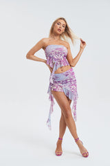 Abstract Print Crop Top & Asymmetrical Hem Skirt Set
